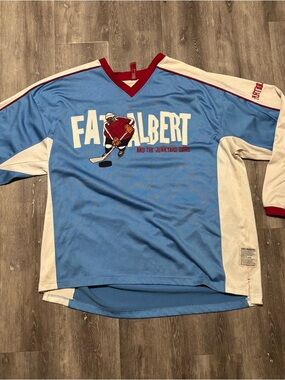 Vintage 90s Platinum Fubu Fat Albert Long Sleeve Blue Hockey Jersey T Shirt 2XL
